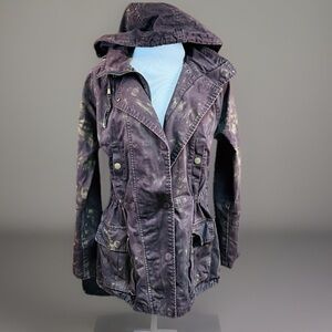 Willow and Clay brown tie-dye, hooded, cinch tie, cargo jacket